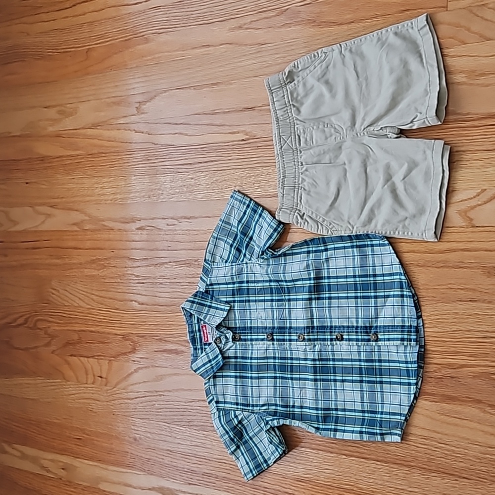 Toddler Boy 2-Piece Plaid Button-Front Shirt & Short Set